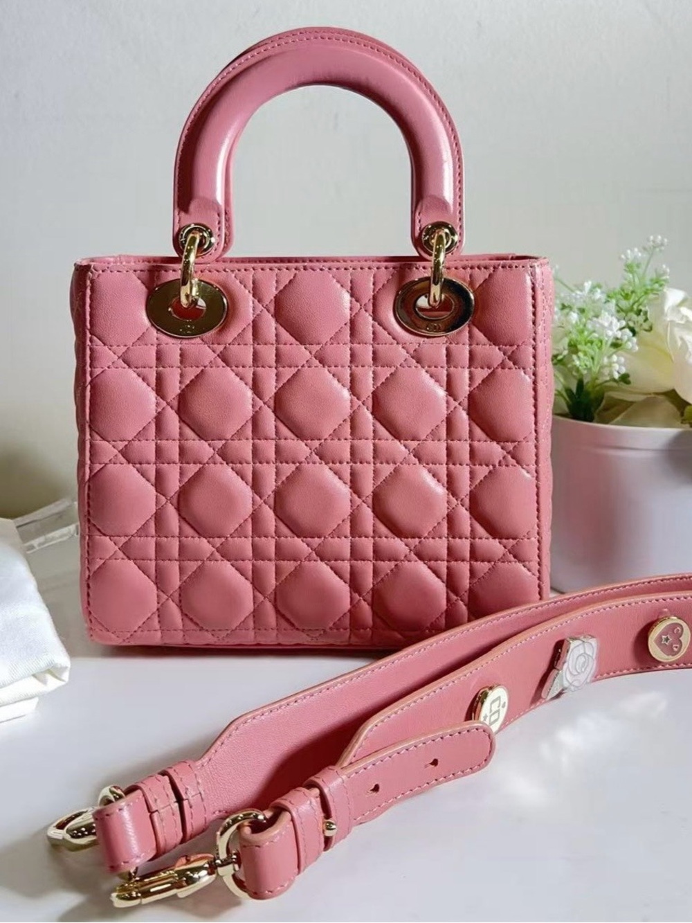 Dior Lambskin Cannage Small Lucky Badges My Lady Dior Pink